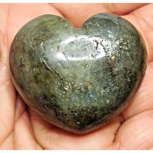 Labradorite Puffed Heart Natural Stone 1.5 X 1.75" including Felt Pouch-HT05